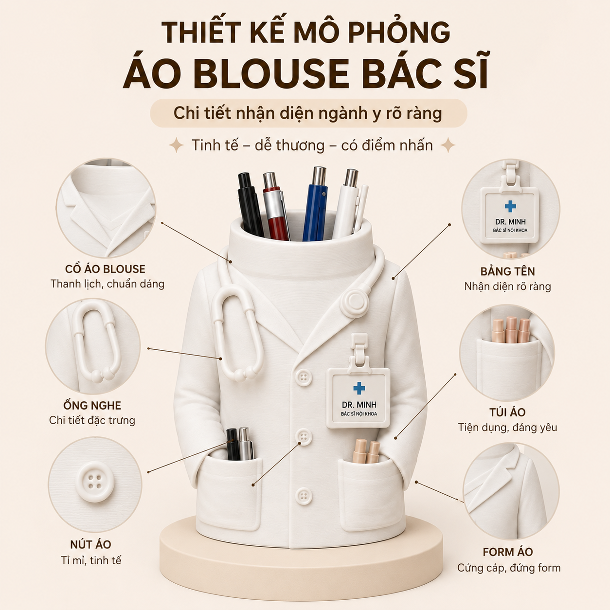 Hộp cắm bút bác sĩ cá nhân hóa in 3D quà ngành y - Ảnh 3