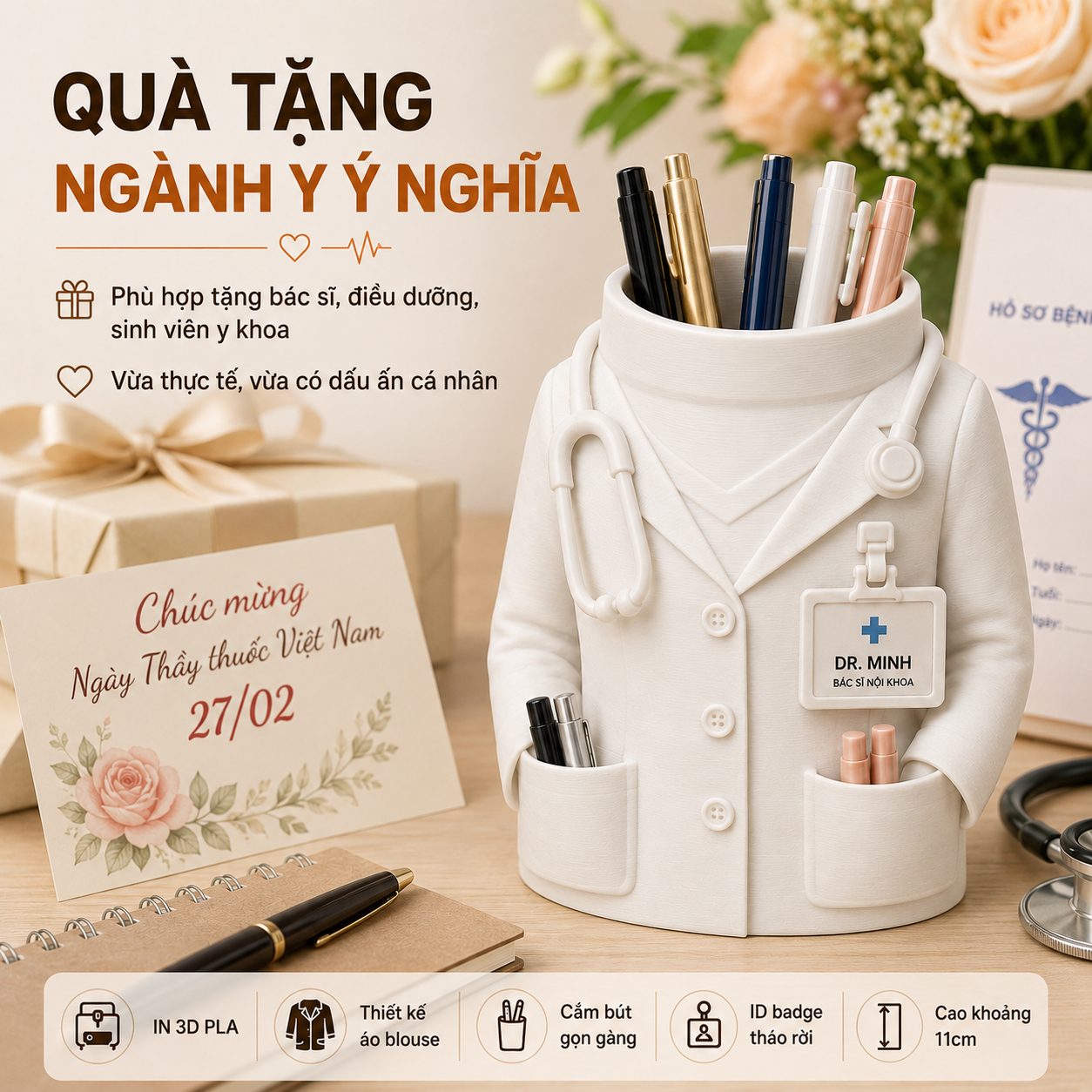 Hộp cắm bút bác sĩ cá nhân hóa in 3D quà ngành y - Ảnh 5