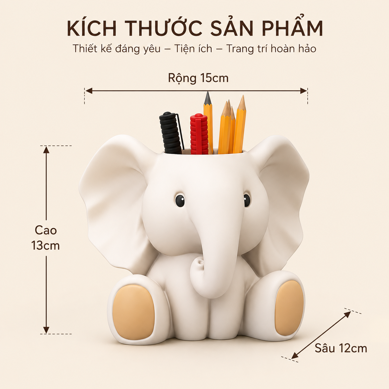 Hộp Cắm Bút Hình Voi In 3D Decor Bàn Học Hộp Cắm Bút Hình Voi In 3D Decor Bàn Học - Ảnh 4