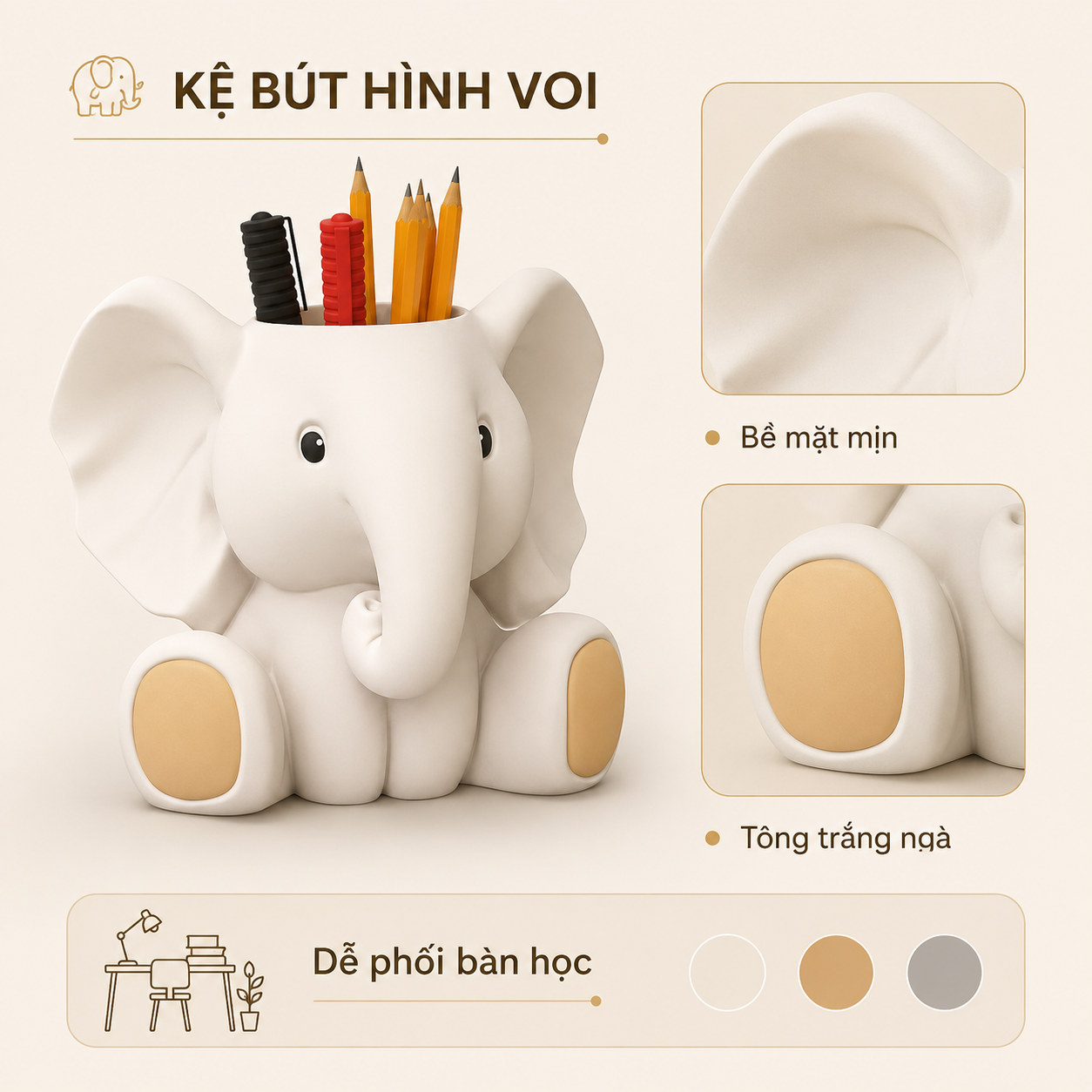 Hộp Cắm Bút Hình Voi In 3D Decor Bàn Học Hộp Cắm Bút Hình Voi In 3D Decor Bàn Học - Ảnh 5