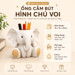 Hộp cắm bút hình voi in 3D decor bàn học dễ thương