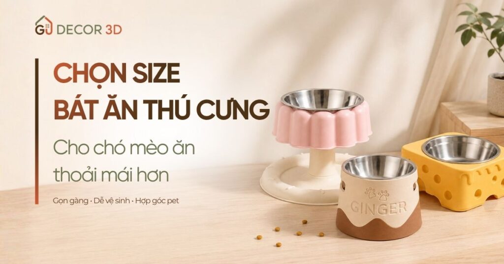 Bát Ăn Thú Cưng: Cách Chọn Size Phù Hợp Cho Chó Mèo Bát ăn thú cưng nhiều size cho chó mèo trong góc ăn gọn gàng