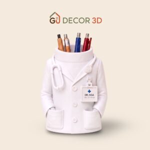 Hộp đựng bút để bàn in 3D hình áo blouse bác sĩ nữ màu trắng