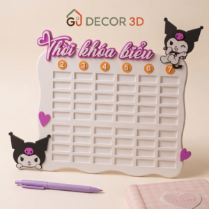 Bảng thời khóa biểu Kuromi in 3D đáng yêu trang trí góc học tập từ thương hiệu GU DECOR 3D.