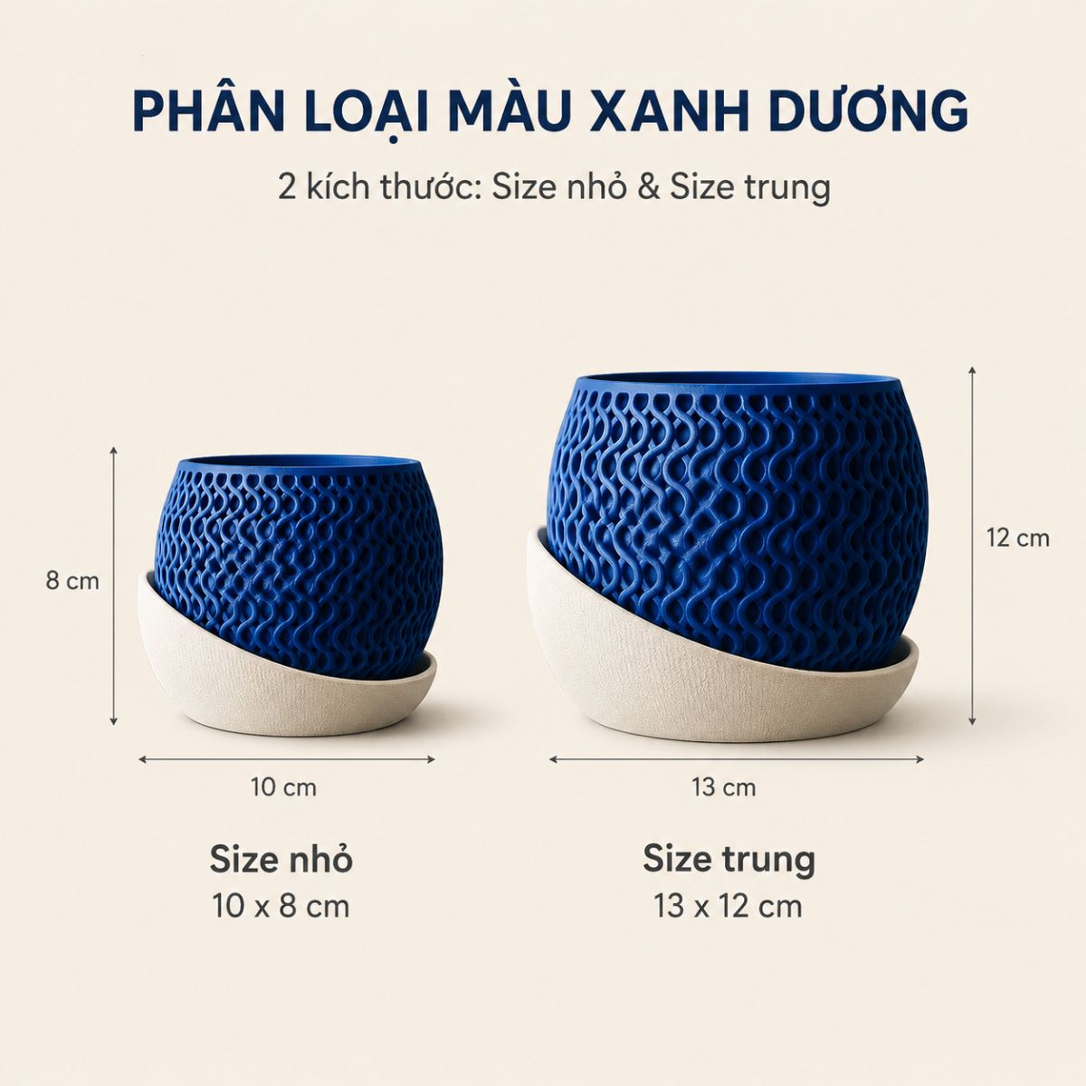 Chậu cây mini để bàn in 3D Chậu cây mini để bàn in 3D họa tiết sóng màu xanh dương tại GU Decor 3D