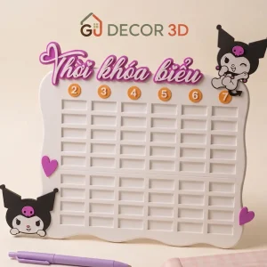 Thời khóa biểu Kuromi 3D cá nhân hóa in tên riêng trang trí góc học tập cho bé gái