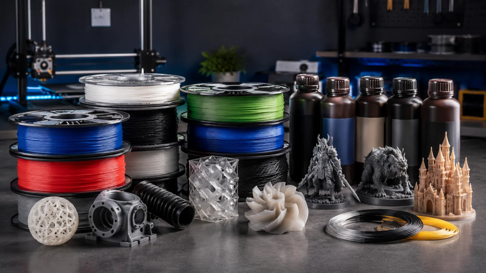 Bản đồ vật liệu in 3D theo yêu cầu HCM gồm PLA, PETG, ABS, TPU và Resin.