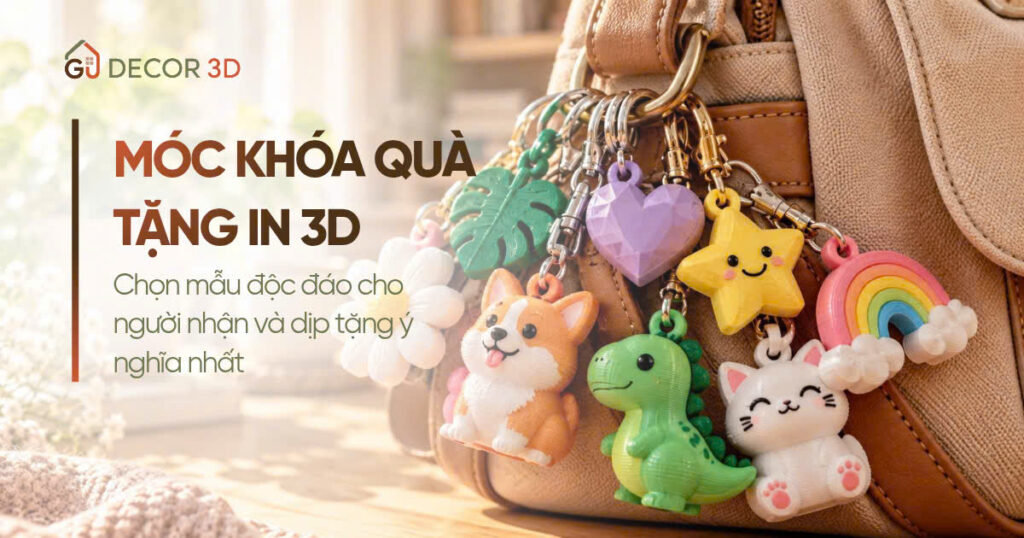 Móc khóa quà tặng in 3D nhiều mẫu treo trên balo