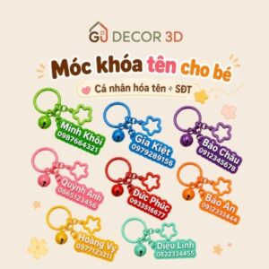 Móc khóa treo balo cho bé in tên theo yêu cầu