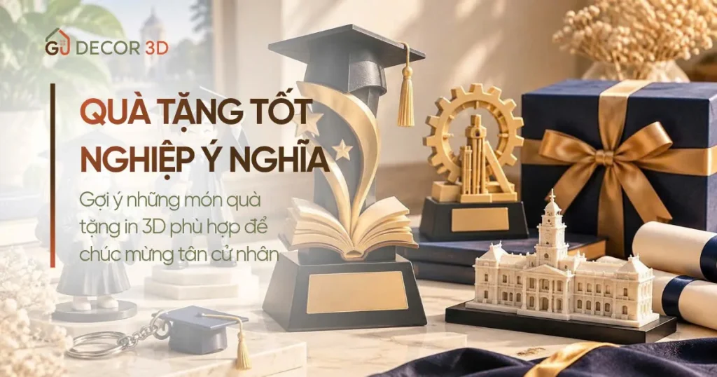 Quà Tặng Tốt Nghiệp: Gợi Ý Theo Ngành Học, Ngân Sách Và Người Nhận Quà tặng tốt nghiệp ý nghĩa in 3D: cúp hình mũ cử nhân, cúp bánh răng, mô hình trường đại học và móc khóa mũ cử nhân