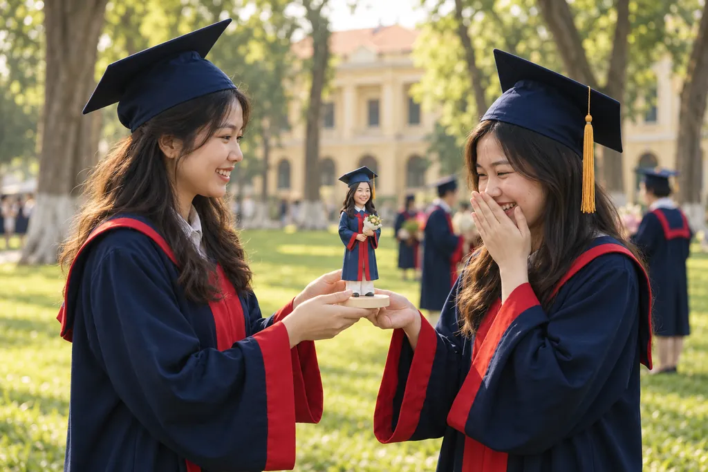 Tặng quà tốt nghiệp cho nữ tượng chân dung 3D Tặng quà tốt nghiệp cho nữ: bạn thân tặng tượng chân dung 3D mặc áo cử nhân