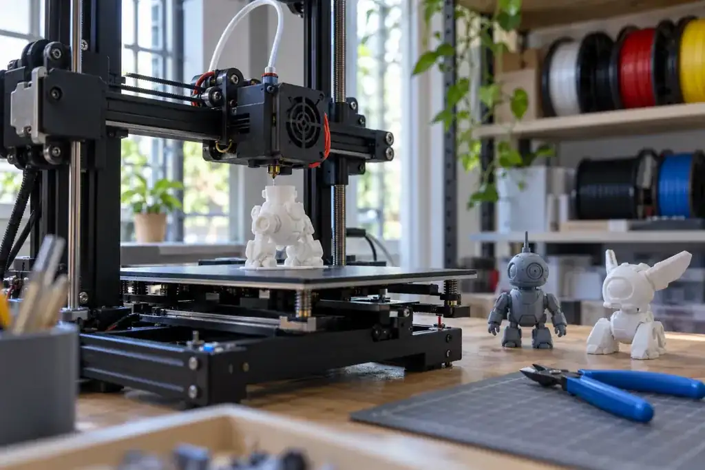 In 3D mô hình nhân vật trên máy in In 3D mô hình nhân vật robot nhỏ trên máy in